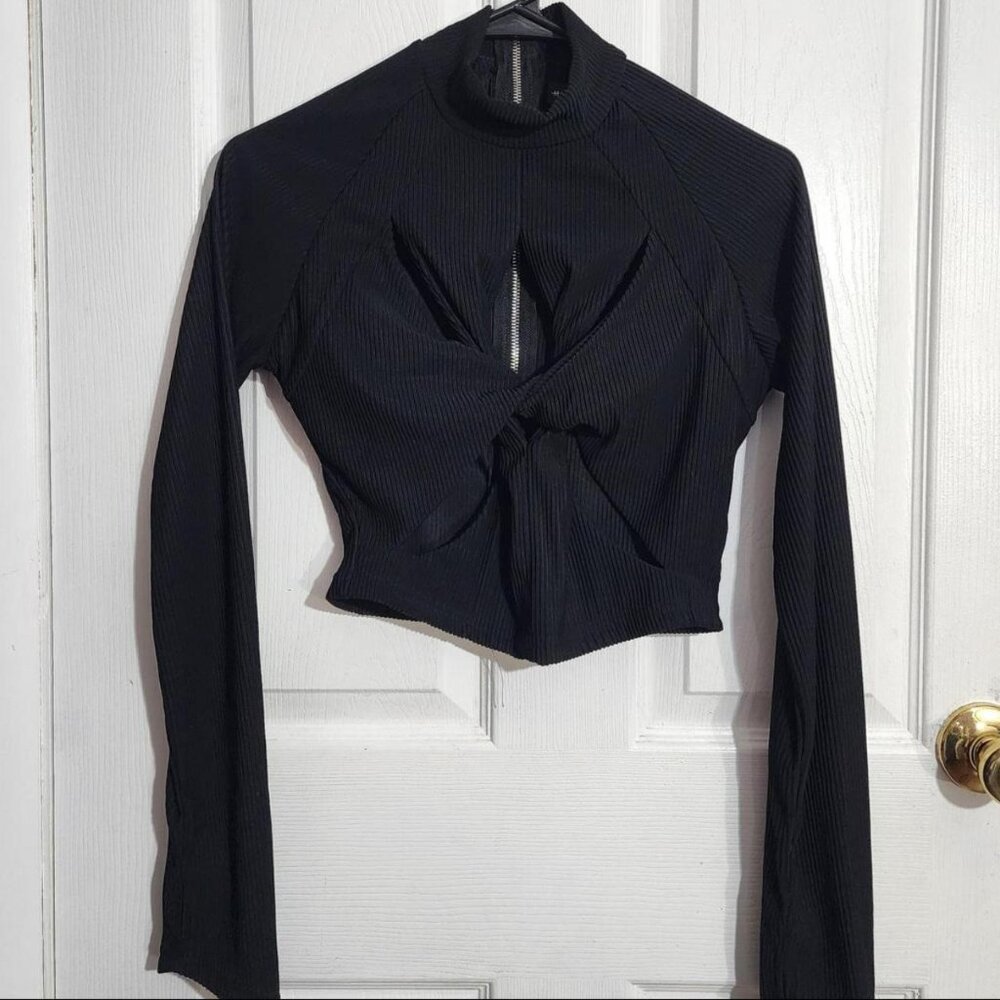 Black Ribbed Cut Out Crop Top